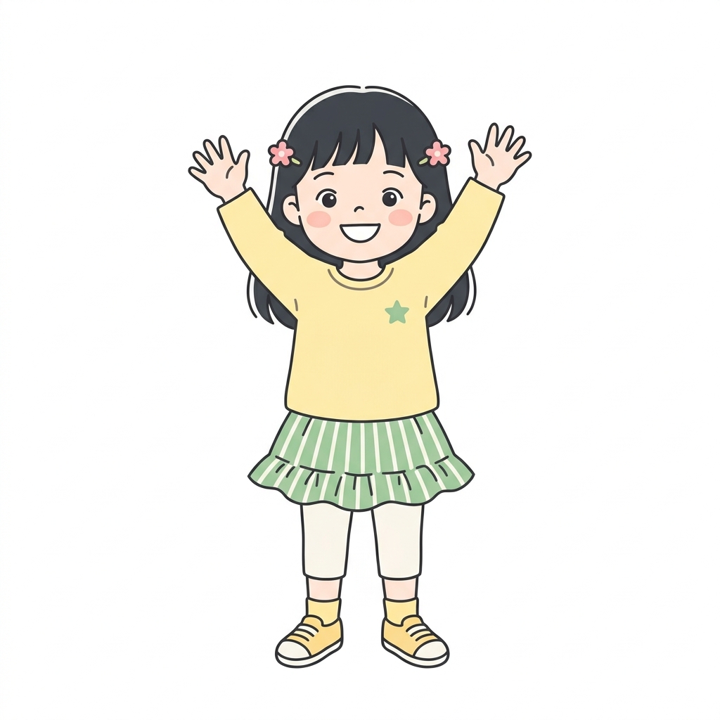 手を振る女の子のイラスト